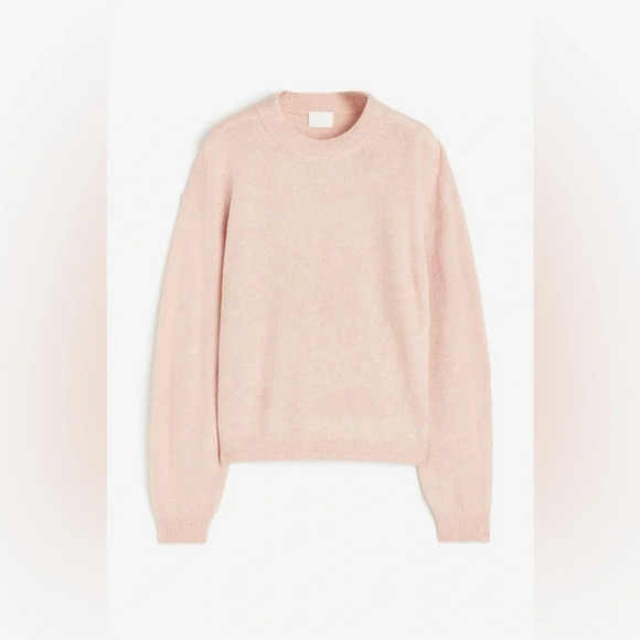 H&M Knit Crew Neck Wool Blend Pullover Sweater in Light Pink Melange Size M - Picture 1 of 9